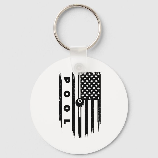 American Flag Billiards Pool Player Apparel - Bill Key Ring (Front)