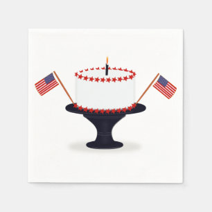 American Flag Birthday Cake Fourth of July  Napkin