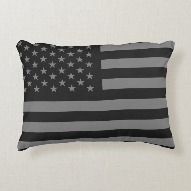 American Flag Black Grey Decorative Cushion (Front)