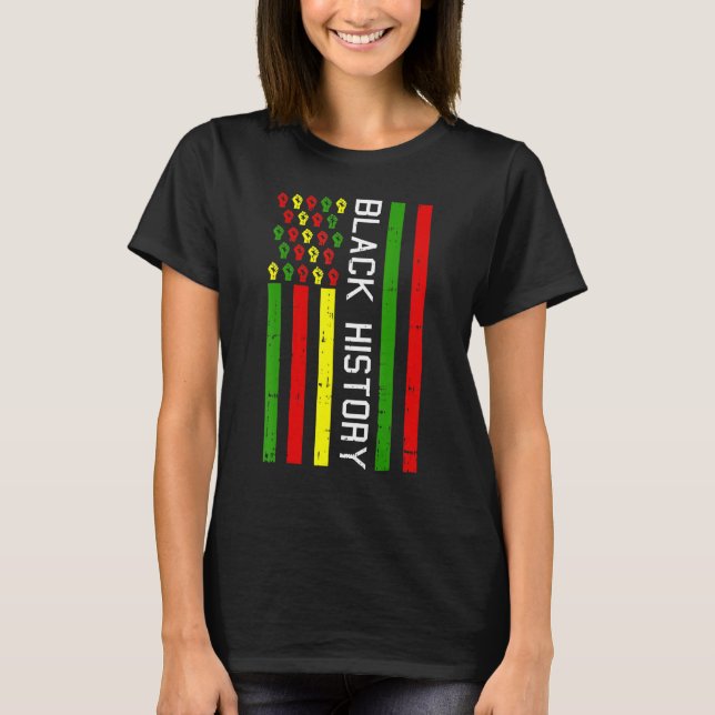 American Flag Black History Month BLM Melanin Pan  T-Shirt (Front)