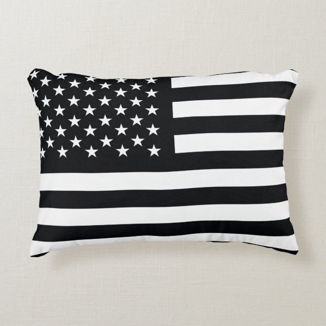 American Flag Black White Decorative Cushion (Front)
