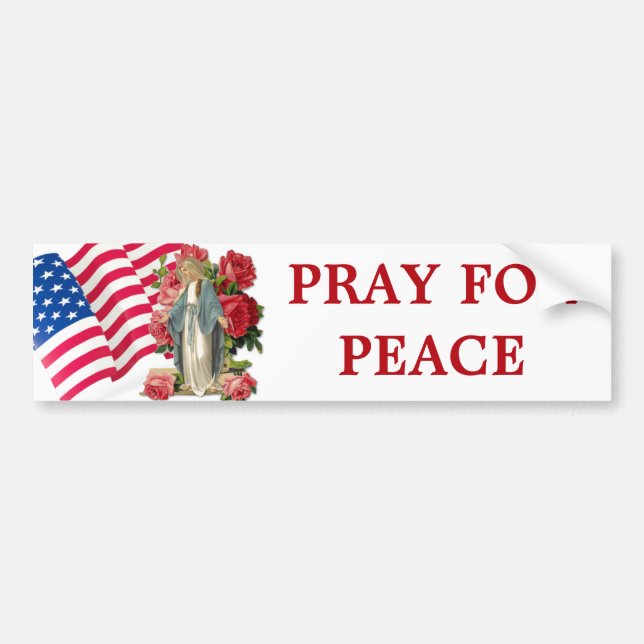 American Flag Blessed Virgin Mary Religious Prayer Bumper Sticker (Front)