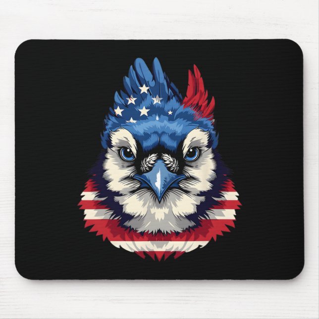 American Flag Blue Jay Patriotic Bird Face 4th Of  Mouse Pad (Front)