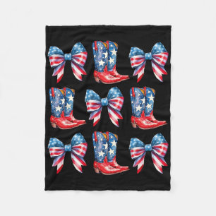 American Flag Boots And Bows 4th Of July Cowgirl W Fleece Blanket