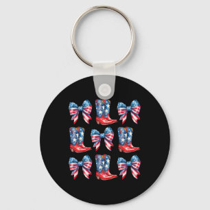 American Flag Boots And Bows 4th Of July Cowgirl W Key Ring