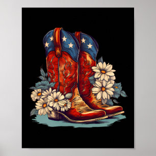 American Flag Boots And Bows 4th Of July Cowgirl W Poster
