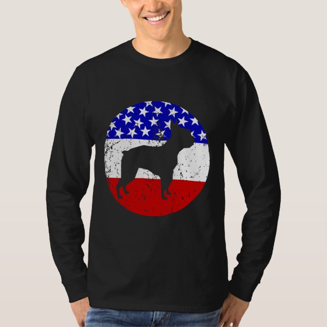 American Flag Boston Terrier Dog T-Shirt (Front)