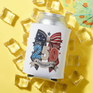 American Flag Bow 250th Anniversary Patriotic  Can Cooler