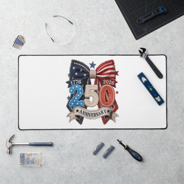 American Flag Bow 250th Anniversary Patriotic  Desk Mat (Workstation)