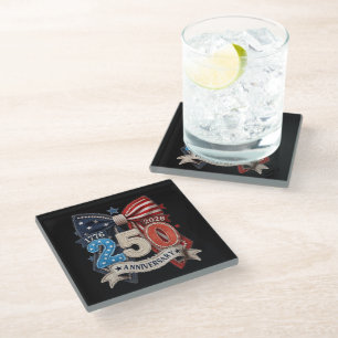 American Flag Bow 250th Anniversary Patriotic  Glass Coaster