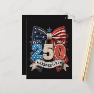 American Flag Bow 250th Anniversary Patriotic  Holiday Postcard