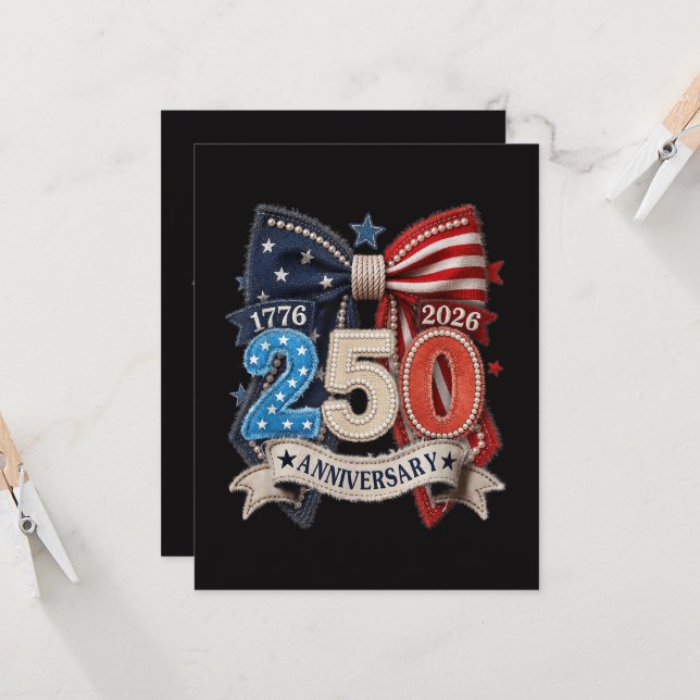 American Flag Bow 250th Anniversary Patriotic  Invitation (Front/Back In Situ)