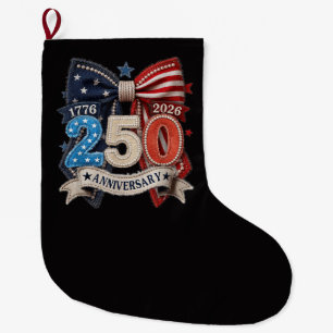 American Flag Bow 250th Anniversary Patriotic Large Christmas Stocking