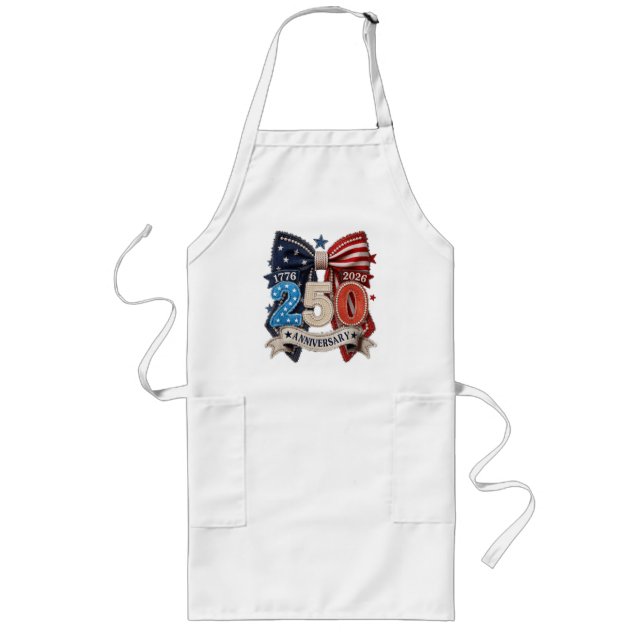 American Flag Bow 250th Anniversary Patriotic  Long Apron (Front)