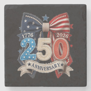 American Flag Bow 250th Anniversary Patriotic  Stone Coaster