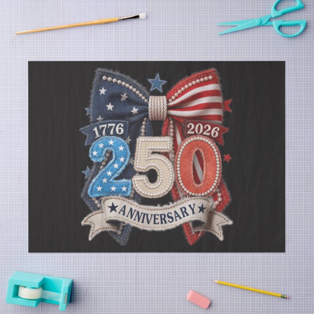 American Flag Bow 250th Anniversary Patriotic  Tissue Paper (Craft)