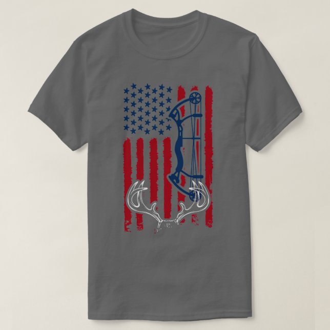American Flag Bow Deer Hunting T-Shirt (Design Front)