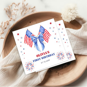 American Flag Bow Girl Birthday Napkins