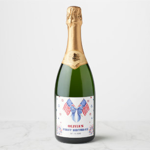American Flag Bow Girl Birthday Sparkling Wine Label