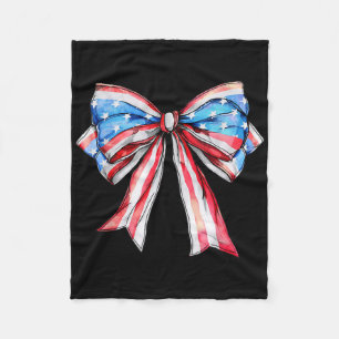 American Flag Bow Tie 4th Of July Girls Patriotic Fleece Blanket