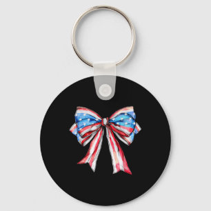 American Flag Bow Tie 4th Of July Girls Patriotic Key Ring