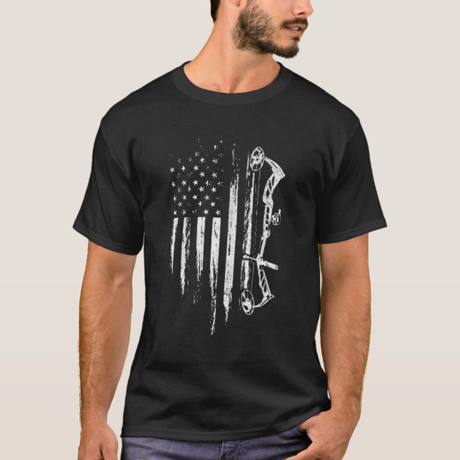 American Flag Bowhunting Bow Archery For Deer Hunt T-Shirt (Front)