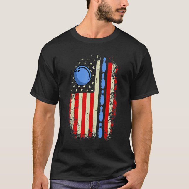American Flag Bowling  Bowler  For Bowling Team T-Shirt (Front)