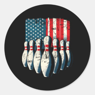 American Flag Bowling Classic Round Sticker