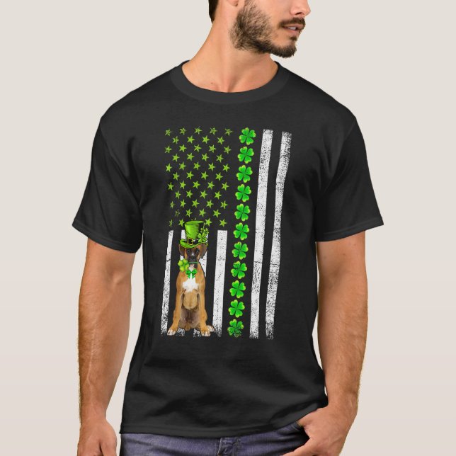American Flag Boxer Dog St Patricks Day T-Shirt (Front)