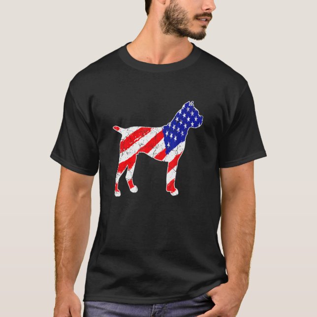 American Flag Boxer Patriotic Dog Dad Dog Mum T-Shirt (Front)