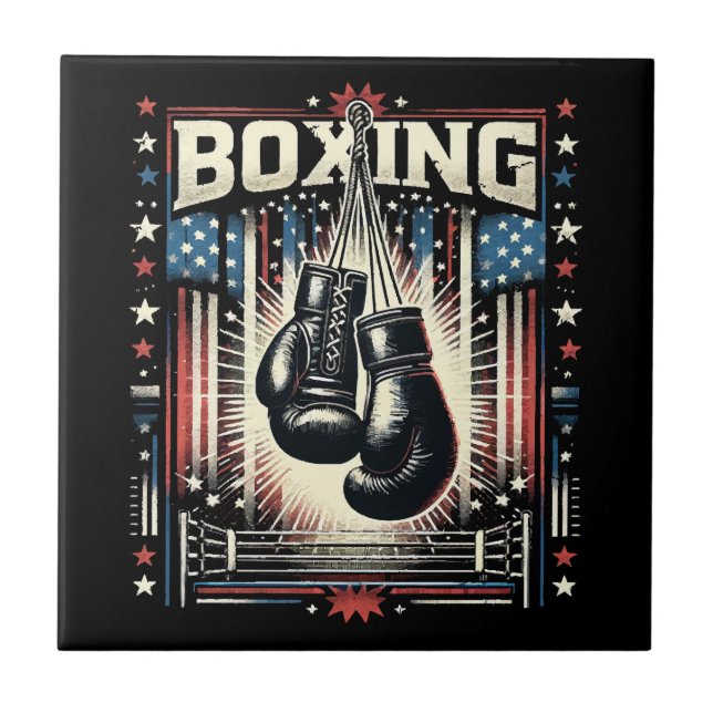 American Flag Boxing Distressed - Boxer Vintage Bo Tile (Front)