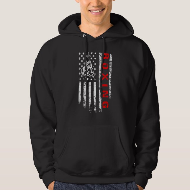 American Flag Boxing Distressed  Vintage Boxer US  Hoodie (Front)