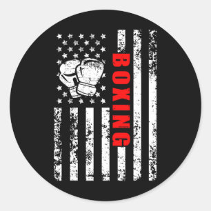 American Flag Boxing Patriotic Boxing  Classic Round Sticker