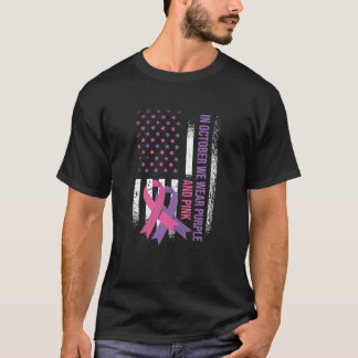 American Flag Breast Cancer and Domestic Violence  T-Shirt