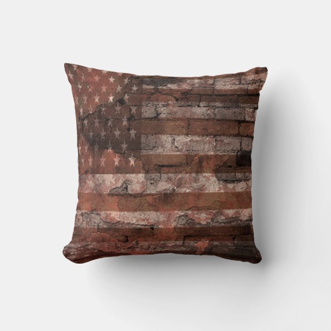 American Flag Brick Wall Cushion (Front)