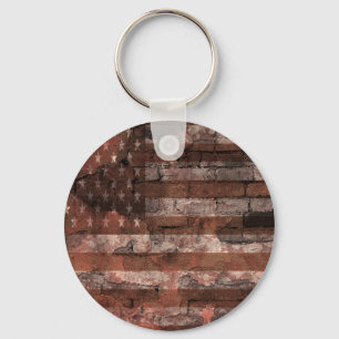 American Flag Brick Wall Key Ring