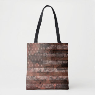 American Flag Brick Wall Tote Bag