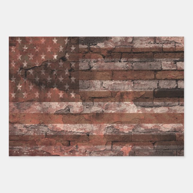 American Flag Brick Wall Wrapping Paper Sheet (Front)