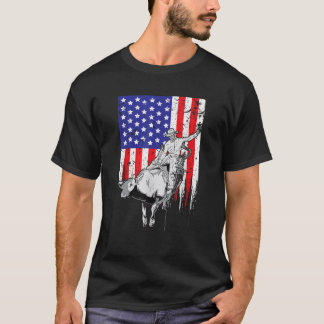 American Flag Bucking Bull Riding Patriotic Rodeo  T-Shirt