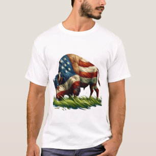 American  Flag Buffalo Bison T-Shirt