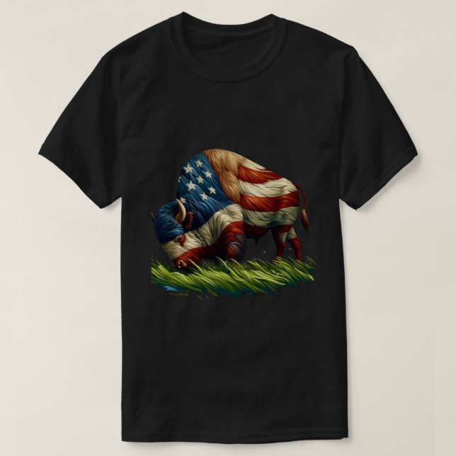 American  Flag Buffalo Bison T-Shirt (Design Front)