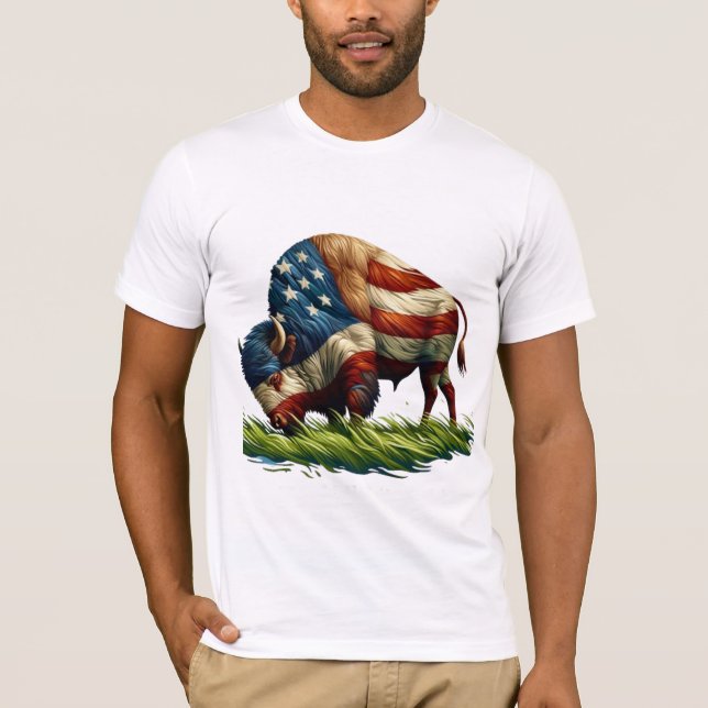 American  Flag Buffalo Bison T-Shirt (Front)