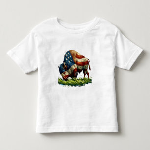 American  Flag Buffalo Bison Toddler T-Shirt