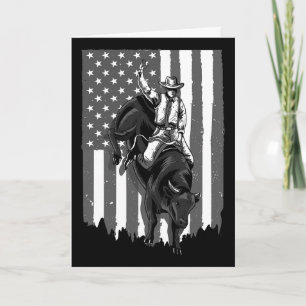 American Flag Bull Riding Cowboy 4th Of July Patri Card