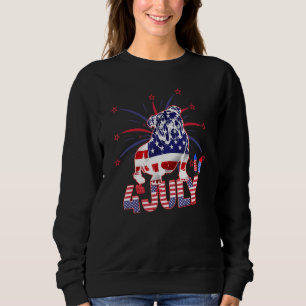 American Flag Bulldog 4th July Hat Fireworks Dogs  Sweatshirt