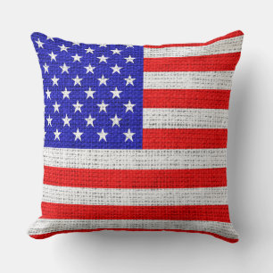 American Flag Burlap Linen Rustic Jute Cushion