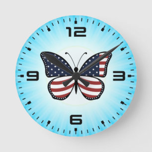 American Flag Butterfly Design-62615 Round Clock