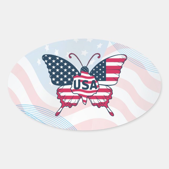 American Flag Butterfly Design-62616 Oval Sticker (Front)