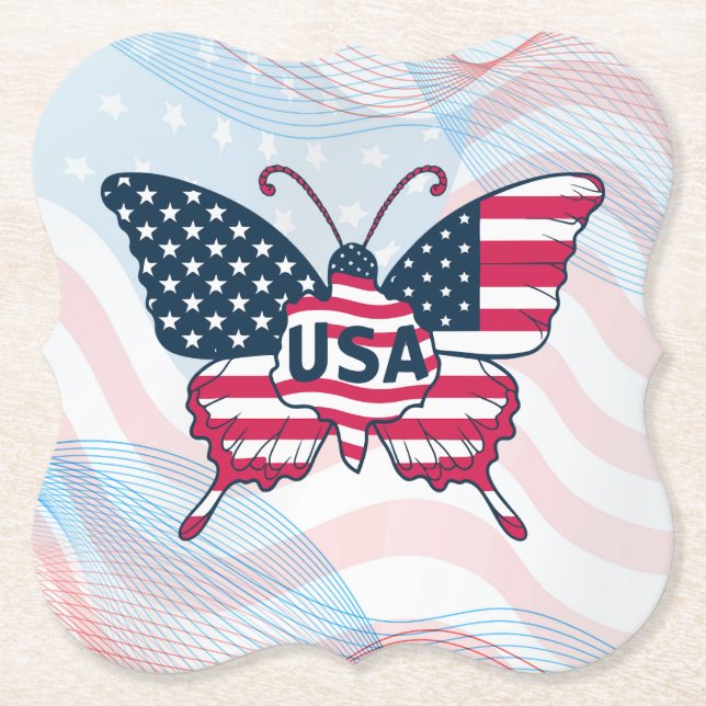 American Flag Butterfly Design-62616 Paper Coaster (Front)