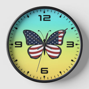 American Flag Butterfly Design Clock